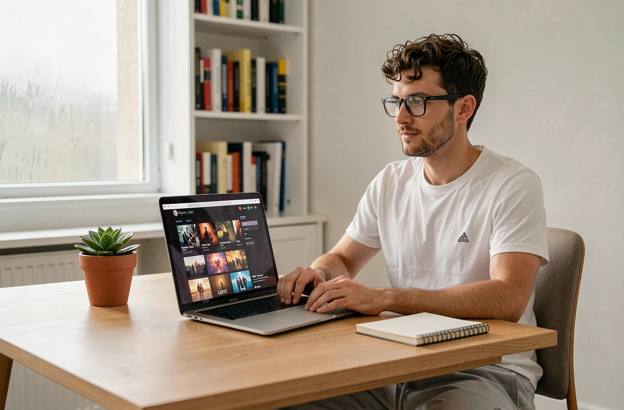 Homme utilisant un ordinateur portable pour accéder à des plateformes de streaming vidéo légales à domicile