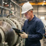 Technicien de maintenance industrielle inspectant des machines en cours de production dans une usine moderne